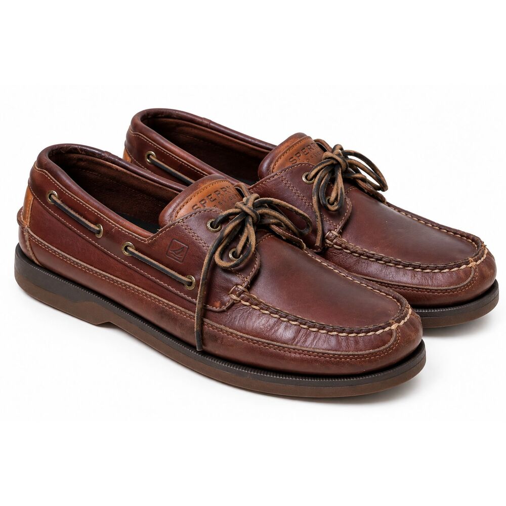 Sperry Top Sider Mako 2 Eye Boat Shoes Amaretto Brown Leather Men Size 11 W Wide